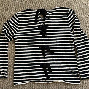 J Crew Women's Medium Black White Stripe top with Sparkly Ties in back